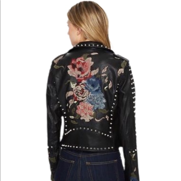 leather jacket with studs embroidered flowers - Picture 2 of 2